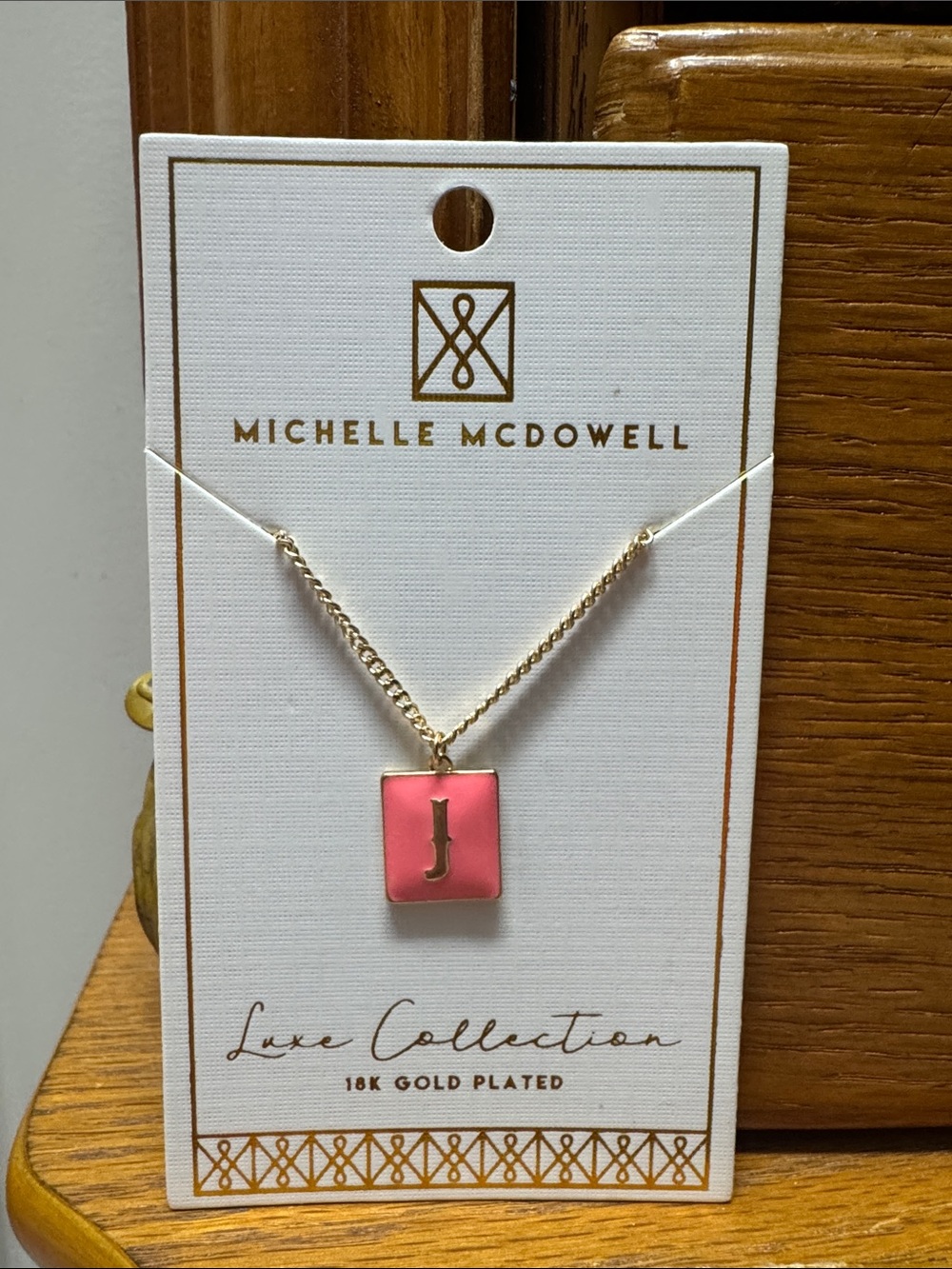 Michelle McDowell Pink Enamel 'J' Gold-Plated Pendant Necklace
